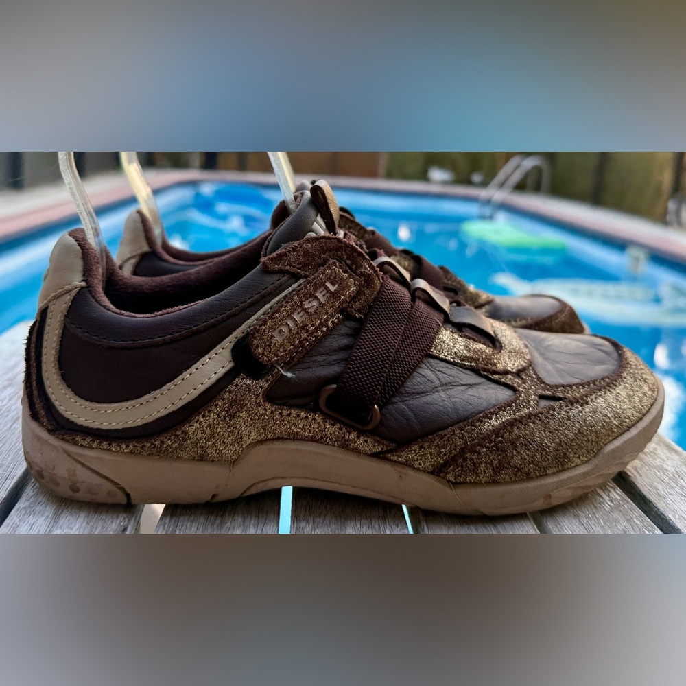 Diesel Motion W Sneakers Leather Brown Gold Metallic Women’s 7 - Picture 6 of 9